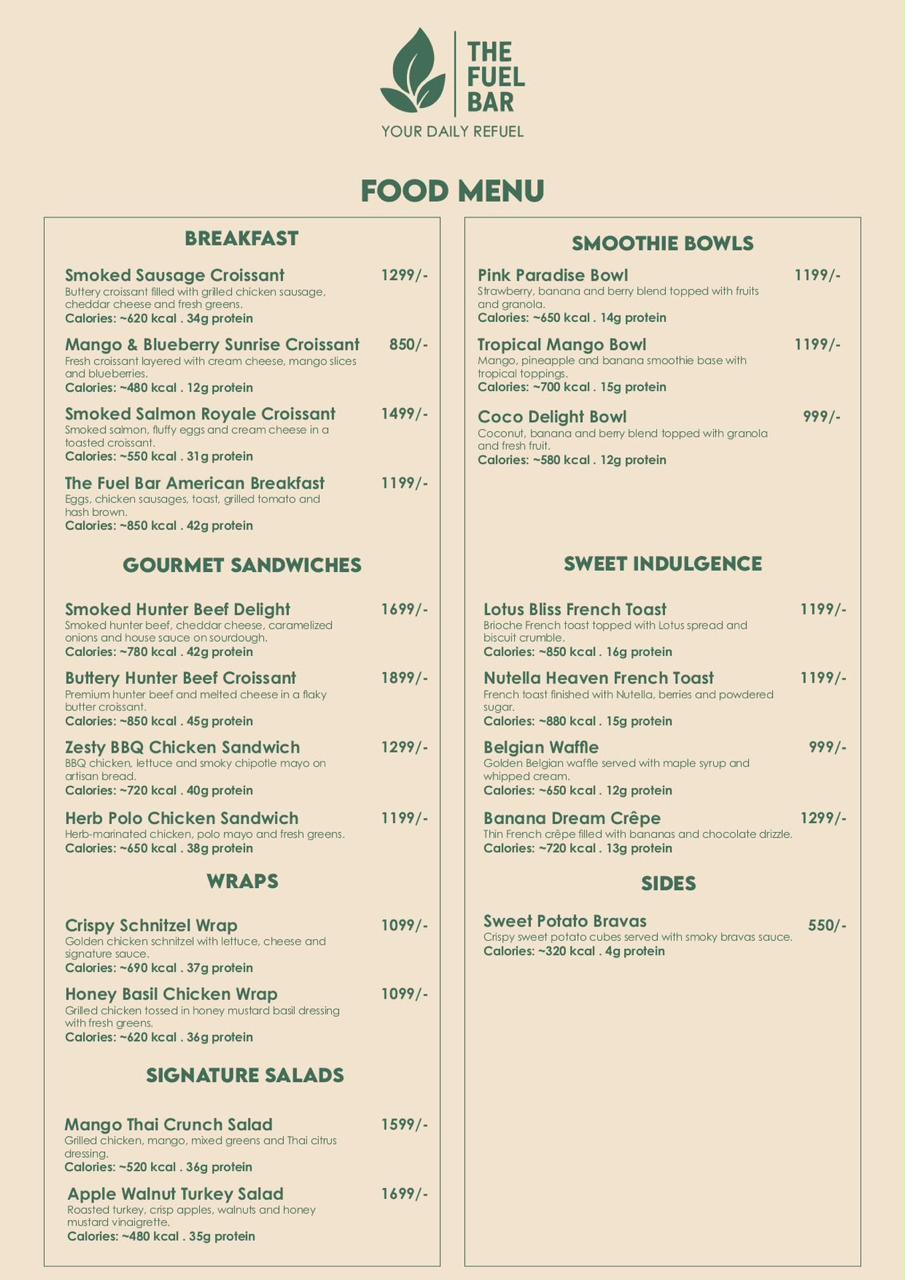 The Fuel Bar Café — Food Menu